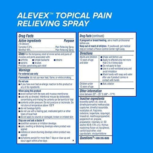 AleveX Pain Relieving Spray, Fast Acting & Fast Drying for Targeted Pain Relief, 3.2 oz Spray
