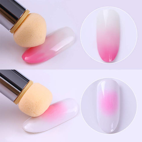 WOKOTO 3Pcs Ombre Nail Art Brush Set, Wooden Gel Builder Brush with 4 Replaceable Sponge Heads for Manicure Tools