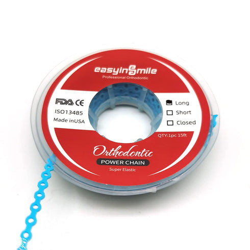 SNAWOP Dental Orthodontic Power Chain, Multicolor Spool Elastic Rubber Bands for Teeth Braces (Long, Light Blue)