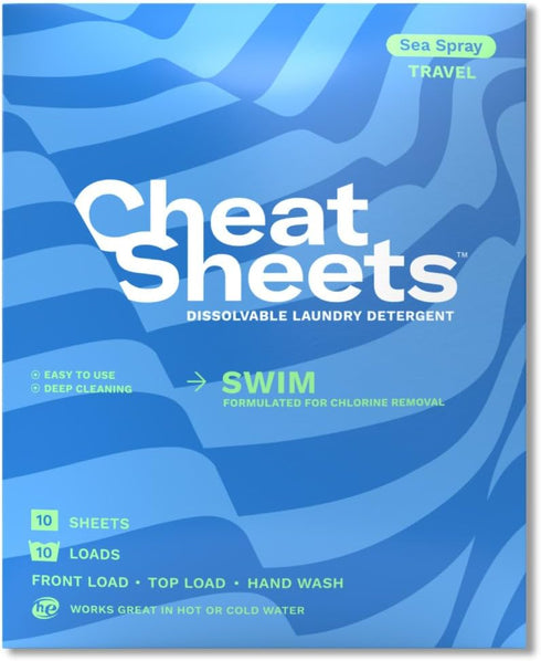 Laundry Detergent Sheets, Swim Travel Packs, Sea Spray, 10 Sheets (10 Loads), Eco-Friendly, Liquidless