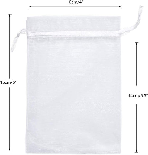 G2PLUS 100PCS White Organza Bags, 4x6 in, Sheer Mesh Drawstring Gift Bags for Wedding Favors