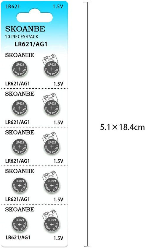 SKOANBE 10-Pack LR621 AG1 SR621SW 1.5V Watch Batteries