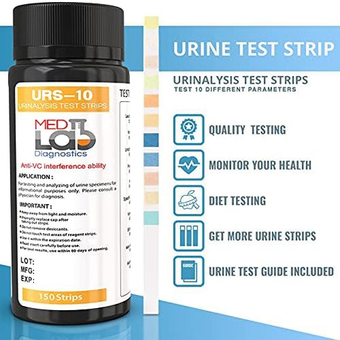 10 Parameter Urine Test Strips for Urinalysis (150 Count) in Sealed Pouches, Tests for Ketosis, pH, Protein & More