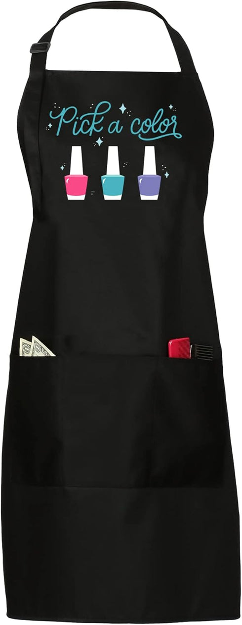 Pick A Color Nail Tech Apron, Nail Technician Apron for Women, 3 Pocket Cosmetology Smock for Nail Salons