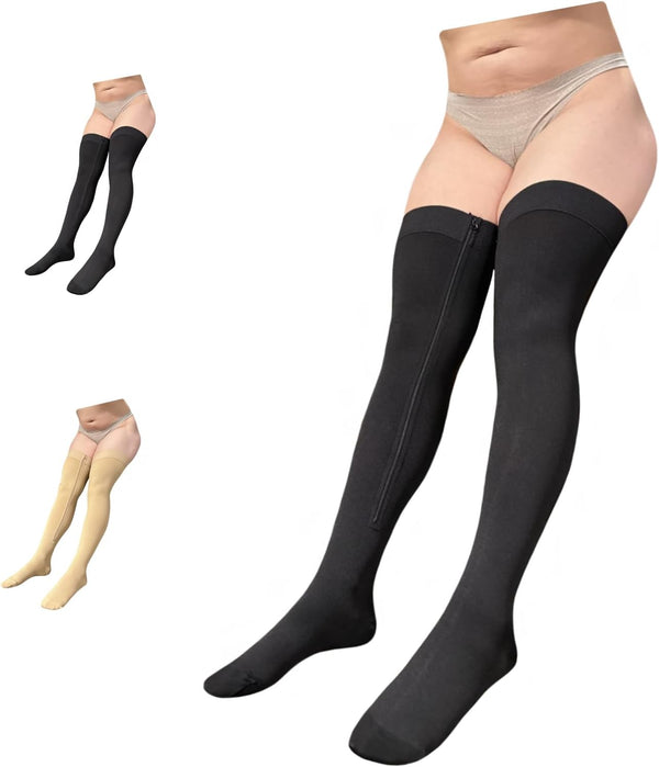 Ziperior Closed Toe Thigh High 15-20 mmHg Compression Wide Leg Inside Zipper