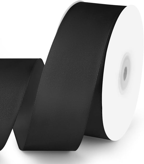 1-1/2" Wide x 50 Yards Black Single Faced Polyester Satin Ribbon for Wedding Decor, Wreath, Crafts, Gift Wrapping