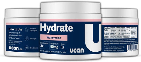 UCAN Hydrate Electrolyte Drink Mix Watermelon Flavor, 30 Servings, Sugar-Free, Keto-Friendly, Vegan