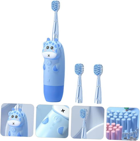 Set Boy Girl's Sonic Electric Toothbrush Frequency Soft Bristles for Tender Gums Colorful Light Feature Toothbrush Kit