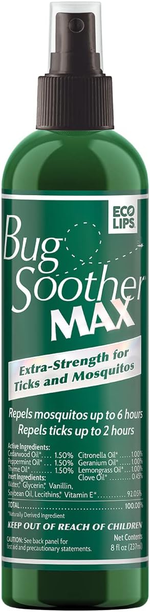 Bug Soother MAX Natural Gnat, Tick, and Mosquito Repellent, 8 fl oz DEET-Free Bug Spray Made in USA