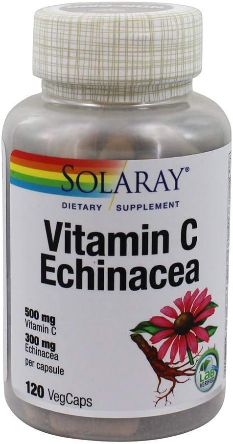 SOLARAY Vitamin C & Echinacea Root | 500 mg VIT C & 300 mg Echinacea Per Capsule | 120 VegCaps