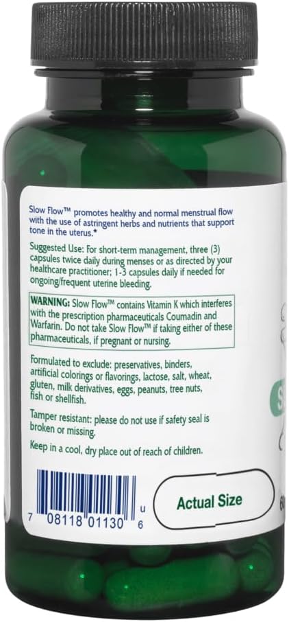 Vitanica Slow Flow, Menstrual Flow Support, 60 Capsules, Vegan (Slow Flow Pro Logo)