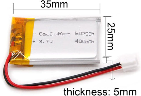 MSDS Verified Part Number: 502535, Rechargeable 3.7V 400mAh Li Lipo Lithium Polymer Ion Battery Pack with 2 Pin 2.0mm JST Connector