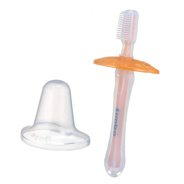 Simba Soft Bristle Silicone Baby Toothbrush - Milk Residue/Fur Scrubber (Orange)