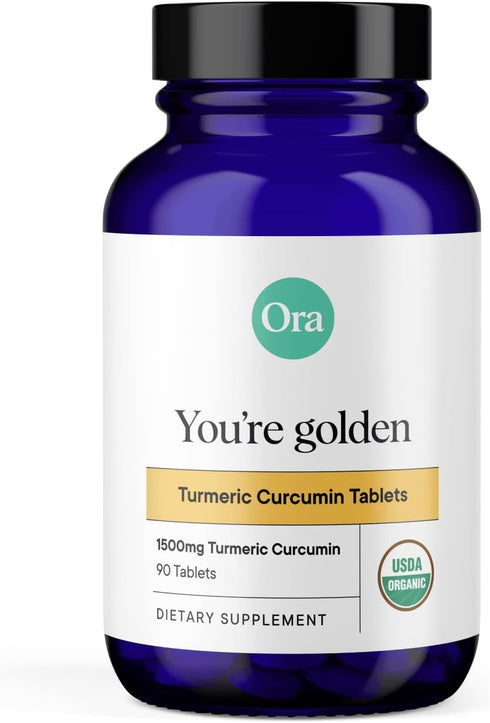 Ora Organic Turmeric Curcumin with Piperine, Pure Extracts for Joint Stress, Cardiovascular Health, 90 Vegan Tablets