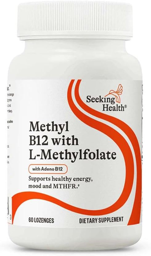 Seeking Health Methyl B12 with L-Methylfolate Lozenges, 60 Count, MTHFR & Brain Health Support