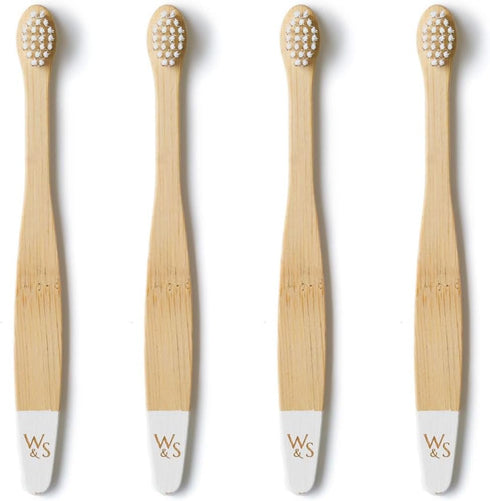 Organic Baby Bamboo Toothbrushes | 4 Pack | Soft Bristles | 100% Compostable Handle | Vegan Baby Toothbrushes (White)
