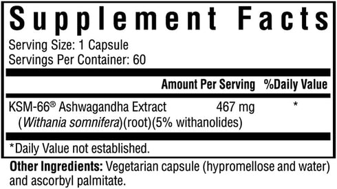 Seeking Health Ashwagandha Extract, 467 mg Natural Ashwagandha, 60 Capsules