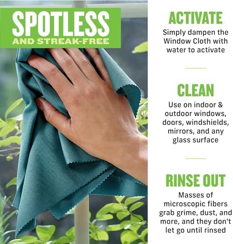 E-Cloth Window Cleaner Kit, Streak-Free Window and Glass Cleaning Cloth, Microfiber Towel Cleaning Kit, Green - 2 Pack