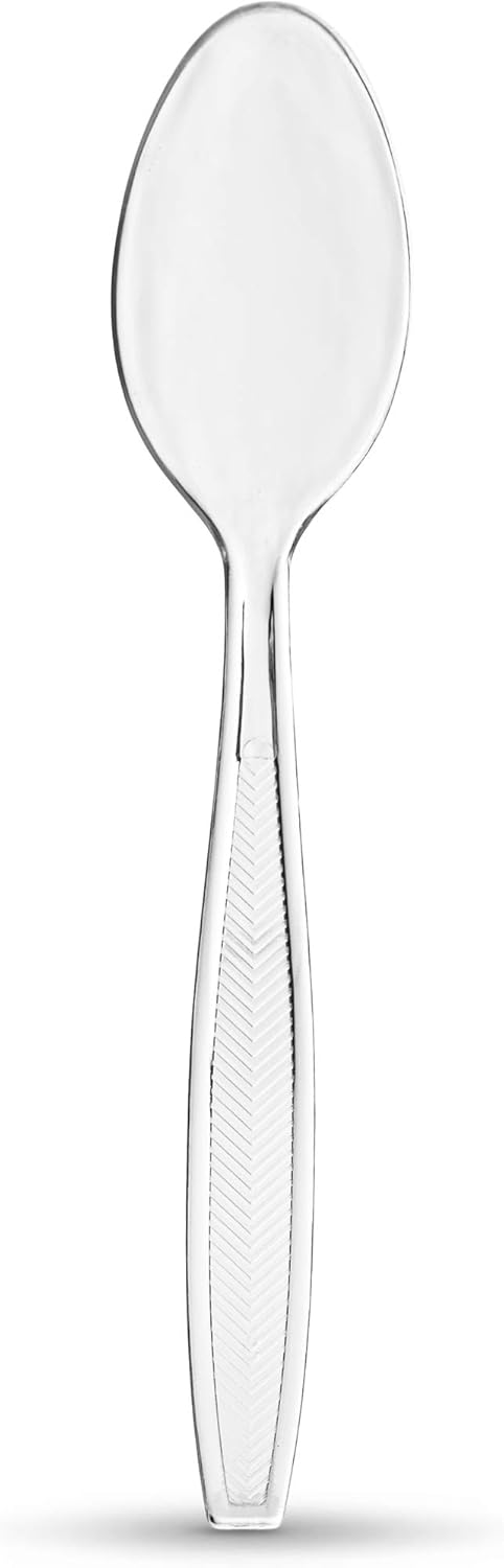PLASTICPRO Clear Plastic Tea Spoons, Disposable Cutlery, Medium Weight Utensils, 200 Count