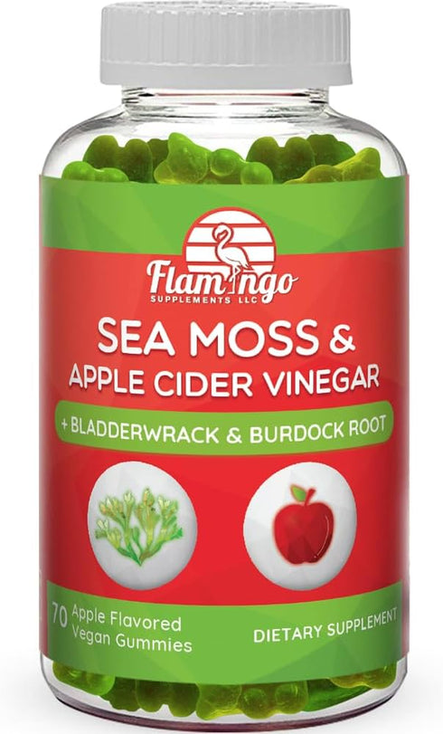 Sea Moss Gummies with Apple Cider Vinegar, Bladderwrack & Burdock Root, Vegan Organic 70 Ct for Adults & Kids