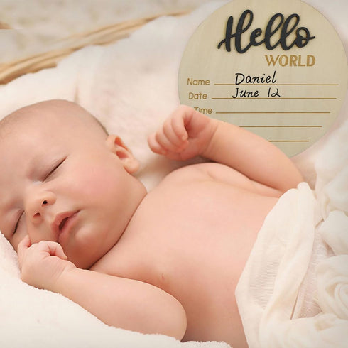 SHUNCHG 5.9 Inch Baby Announcement Sign, hello world newborn sign, Wooden baby name announcement sign for Photo Prop