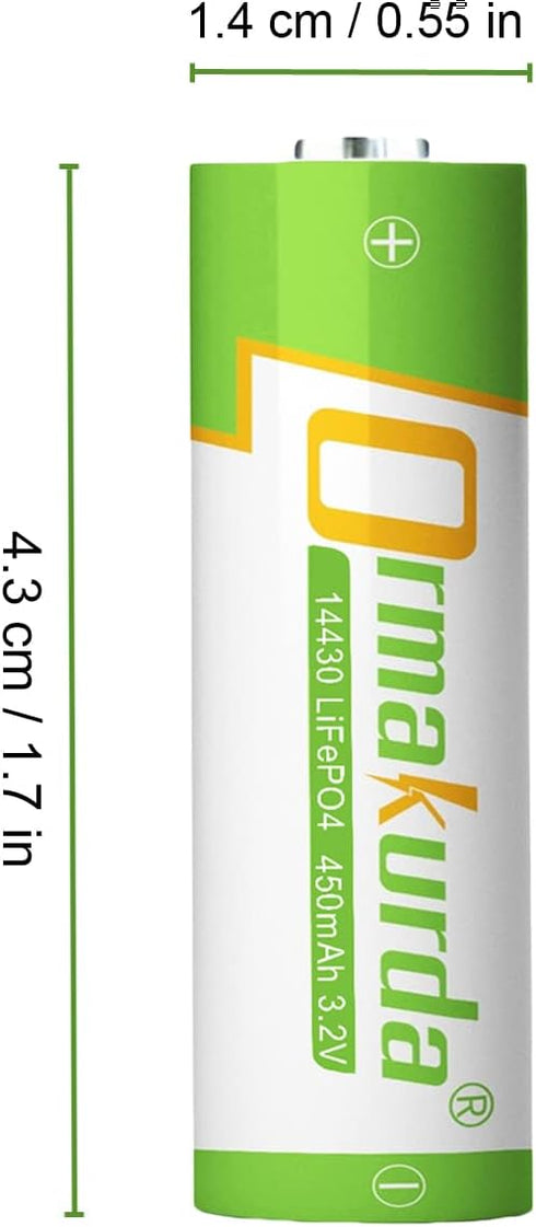 14430 Rechargeable Lifepo4 Battery 3.2V 450mAh - 6 Pack for Solar Panel Outdoor Garden Lights