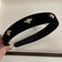 TERSE Black Velvet Headband for Women with White Pearl, Cute Designer Fashion Hair Accessories for Holiday