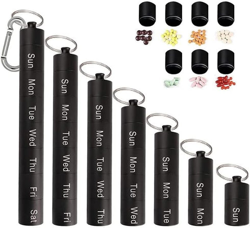 Tvoip 7 Portable Pill Case Keychain Waterproof Days Pill Holder Travel Pill Container Portable Medicine Keychain Daily