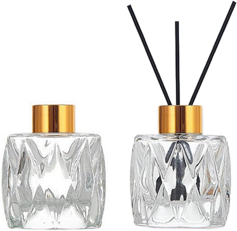 VANTOBEST 2PCS 50ml/1.7oz Glass Diffuser Bottle with Gold Cap, Prismatic Design, Essential Oil
