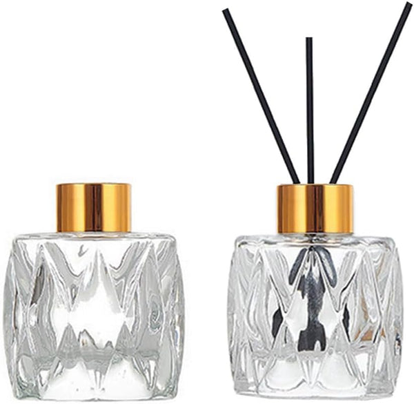 VANTOBEST 2PCS 50ml/1.7oz Glass Diffuser Bottle with Gold Cap, Prismatic Design, Essential Oil