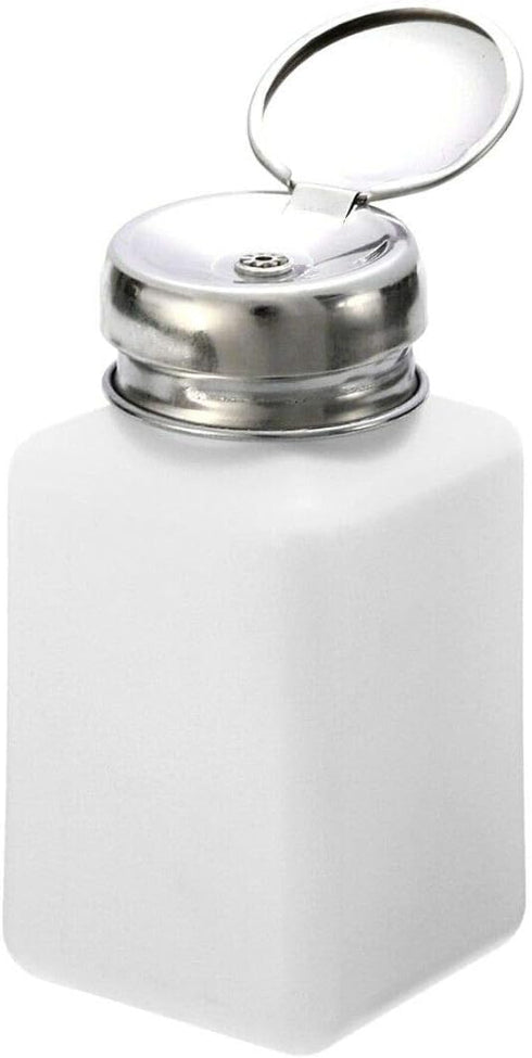 VizGiz 3 Pack Alcohol Dispenser 200ml Empty Push Down Nail Polish Remover Pump with Metal Flip Cover for Technical Use