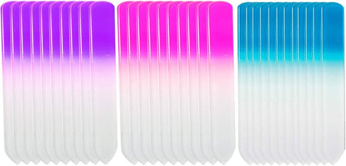SIUSIO 30PK Professional Glass Nail Files, Czech Short Crystal Buffers for Natural Nails - Purple, Pink & Blue