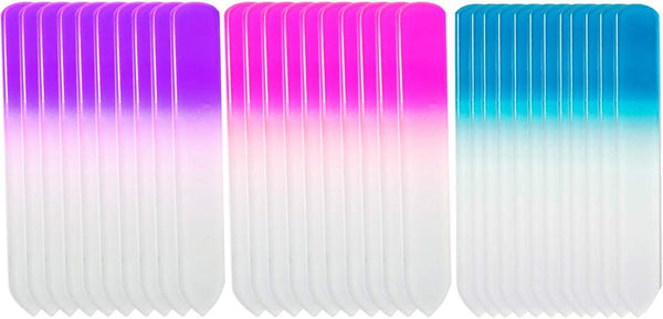 SIUSIO 30PK Professional Glass Nail Files, Czech Short Crystal Buffers for Natural Nails - Purple, Pink & Blue
