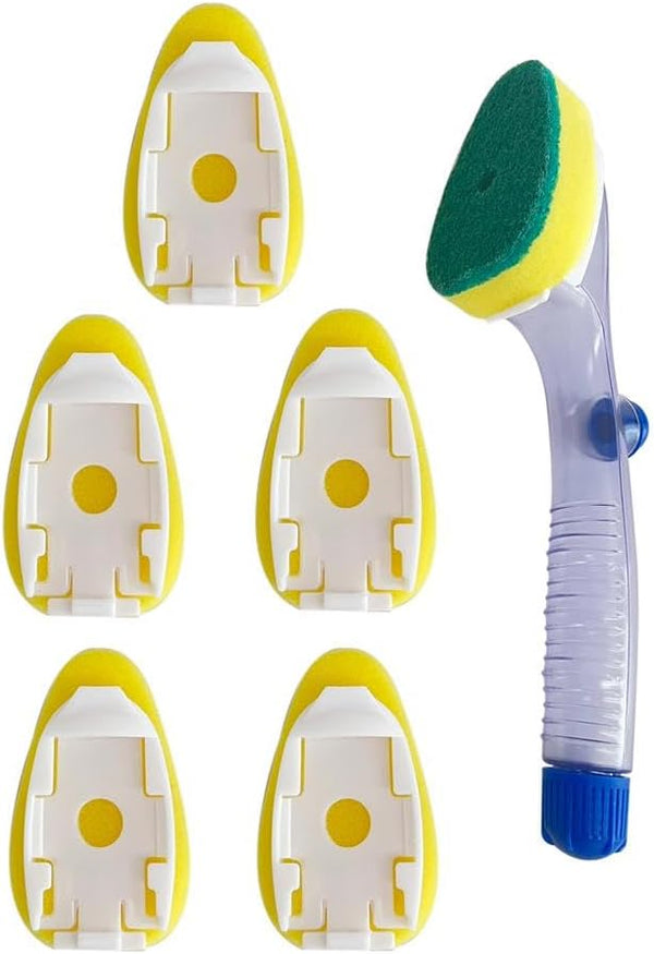 Dish Wand Soap Dispenser - Includes 6 Refill Sponge Replacement Heads for Kitchen Dishwashing and Cleaning