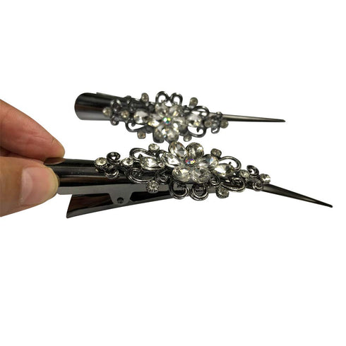 Large Retro Metal Hair Clips Flower Duck Bill Clips with Teeth, Rhinestone Hair Barrettes for Women Girl Accessories