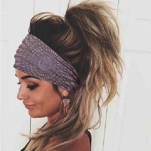 Olbye Boho Headbands for Women, 3Pcs Wide Elastic Turban Hair Bands, Non Slip Floral Workout Hair Accessories