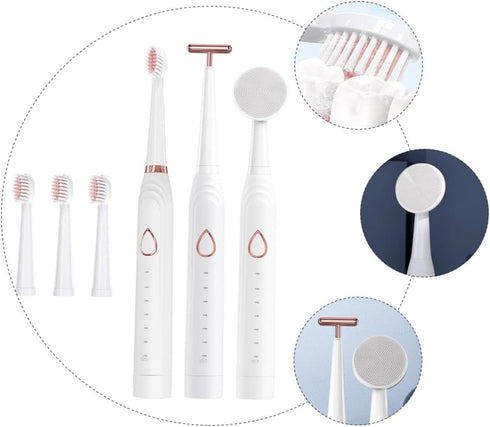 Set 3-in-1 Sonic Electric Toothbrush for Adults and Boys and Girls Rechargeable Oral Cleaning Brush Massager and Face
