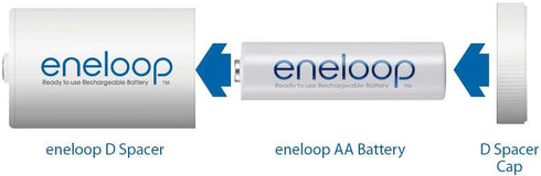 Eneloop Panasonic BQ-BS1E4SA D Size Battery Adapters - Use with Ni-MH Rechargeable AA Battery Cells, 4 Pack
