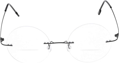Fuisetaea Round Rimless Frame Reading Glasses for Men Women, +2.50 Titanium Alloy Lightweight Eyeglasses