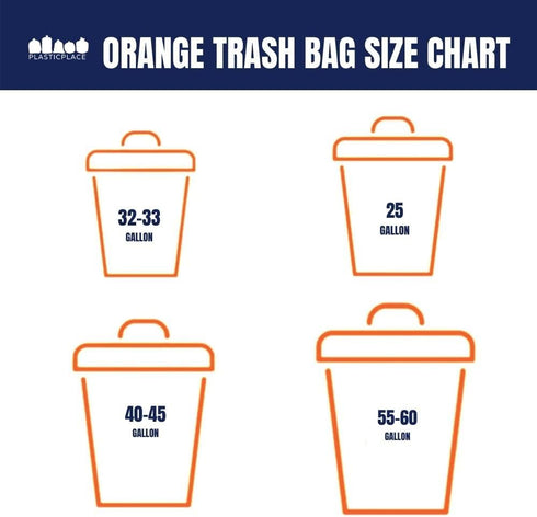 Plasticplace 55-60 Gallon Trash Bags, 1.2 Mil, Orange Heavy Duty Garbage Can Liners, 38” x 58” (50 Count)