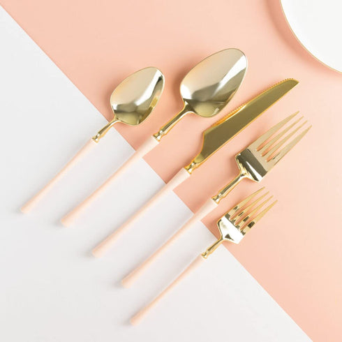 Blue Sky Infinity Flatware Gold & Pink Teaspoons - 20 Count | Luxurious Disposable Plastic Cutlery for Parties and Events
