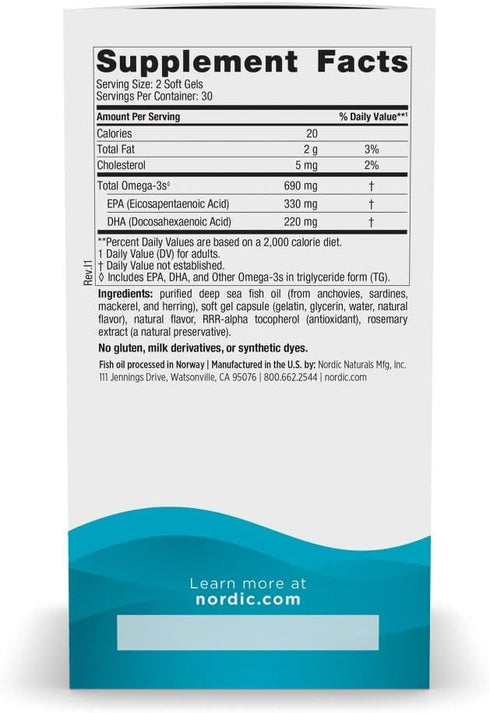 Omega-3, 60 690 Omega-3 Immune 30 Nordic Naturals Lemon Flavor - Soft Gels - mg - Fish Oil - EPA & DHA - Support, Brain