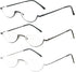 REAVEE 3-Pack Retro Designer Alloy Half Moon Reading Glasses, Stylish Slim Readers with Pouch, Black, Grey, Silver