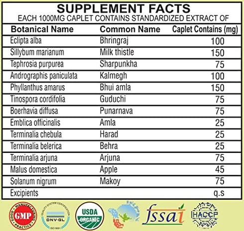 Liver Support Herbal Ayurvedic Supplement, 60 Caplets - Supports Healthy Liver with 13 Powerful Herbs, Vegan,