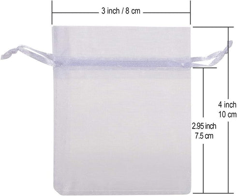 HRX Package 100pcs White Organza Jewelry Bags, Drawstring 3 x 4 inch Mini Candy Pouches for Small Presents, Jewelry