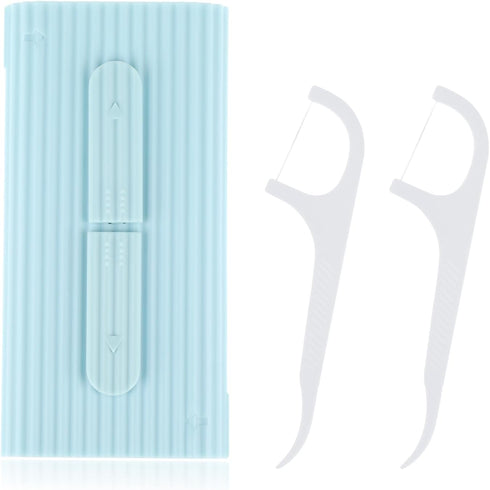 Portable Dental Floss Case, Automatic Floss Pick Organizer with 10 Floss Picks for Teeth Cleaning, Blue