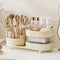Rotating Makeup Organizer for Vanity - 3 Layer Storage with Brush Holder and Drawer for Cosmetics