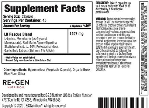 Re+Gen Nutrition Lysine Rescue - Amino Acid Supplement for Stronger Immune Health & Collagen Synthesis in Women & Men,