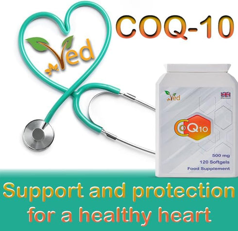 VED CoQ10 500mg, Naturally Fermented Ubiquinone Coenzyme, Highest Strength, 120 Softgels, 4 Months Supply