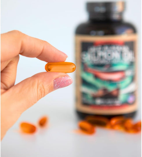 Wild Alaskan Salmon Fish Oil Omega 3 Supplement - 120 Softgels, 1000mg Salmon Oil for Brain & Heart Health